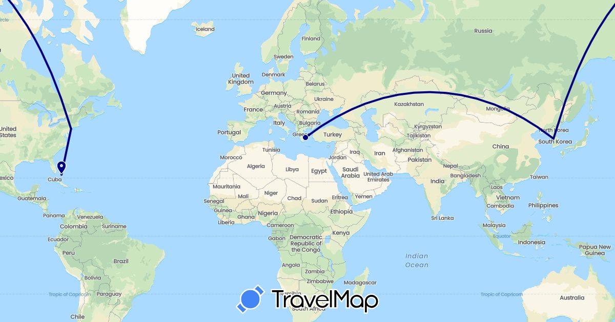 TravelMap itinerary: driving in Bahamas, Greece, South Korea, United States (Asia, Europe, North America)